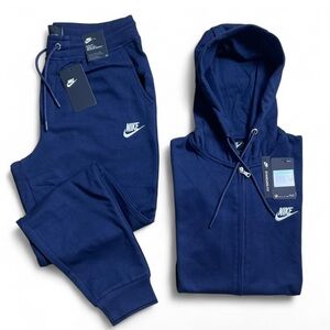 Nike Navy Blue Unisex Fleece Jacket Hoodie Jogger Sets